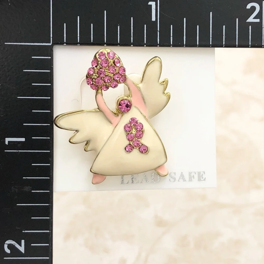 🌼 Pink Ribbon Breast Cancer Angel Brooch